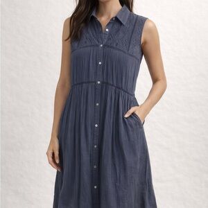 Lucky Brand Coastal Cowgirl Blue Eyelet, Sleeveless Dress